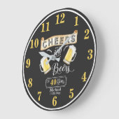 応援とビール40年誕生日 ラージ壁時計 (傾斜)
