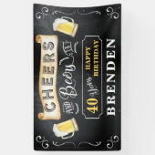 応援とビール40歳の誕生日パーティーバーン 横断幕 (縦)