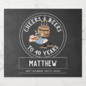 応援とビール40歳の誕生日ブラックとホワイト ビールラベル (シングルラベル)