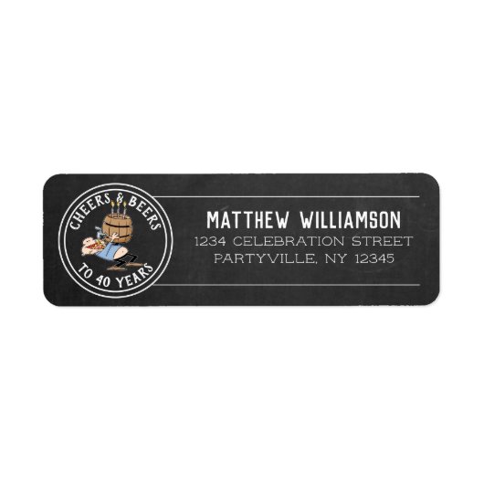 応援とビール40歳の誕生日ホワイトOn Chalkboard ラベル (正面)