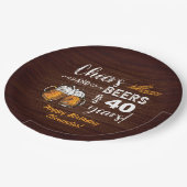 応援とビール40歳の誕生日素朴 ペーパープレート (アングル)