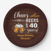 応援とビール40歳の誕生日素朴 ペーパープレート (正面)