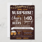 応援とビール40歳の誕生日素朴 招待状 (正面)