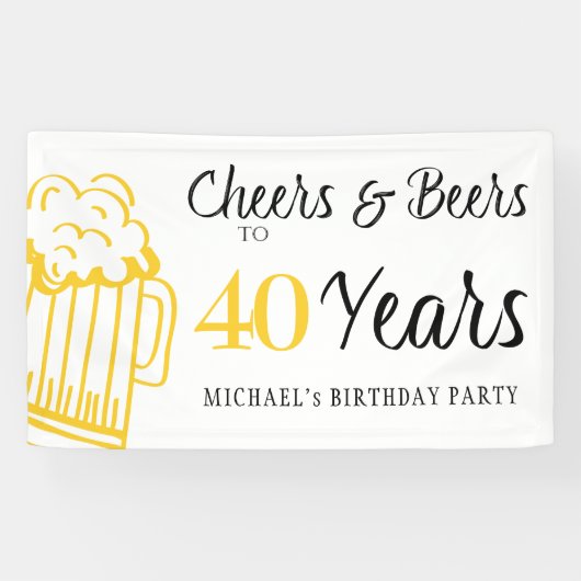 応援とビール40歳タイポグラフィ誕生日 横断幕 (横)
