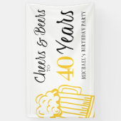 応援とビール40歳タイポグラフィ誕生日 横断幕 (縦)