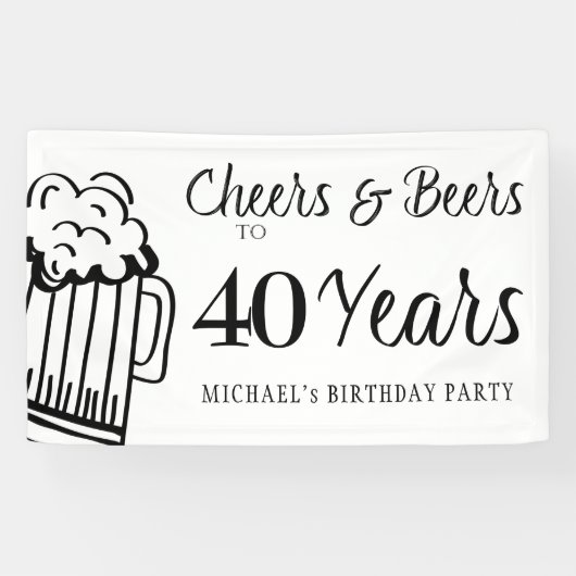 応援とビール40歳タイポグラフィ誕生日 横断幕 (横)