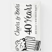 応援とビール40歳タイポグラフィ誕生日 横断幕 (縦)