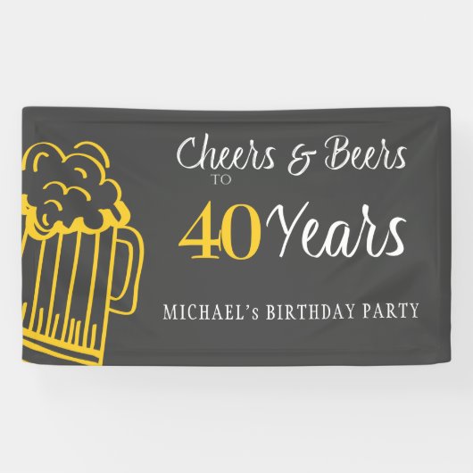 応援とビール40歳タイポグラフィ誕生日 横断幕 (横)