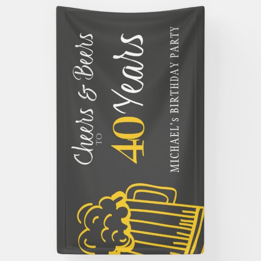 応援とビール40歳タイポグラフィ誕生日 横断幕 (縦)