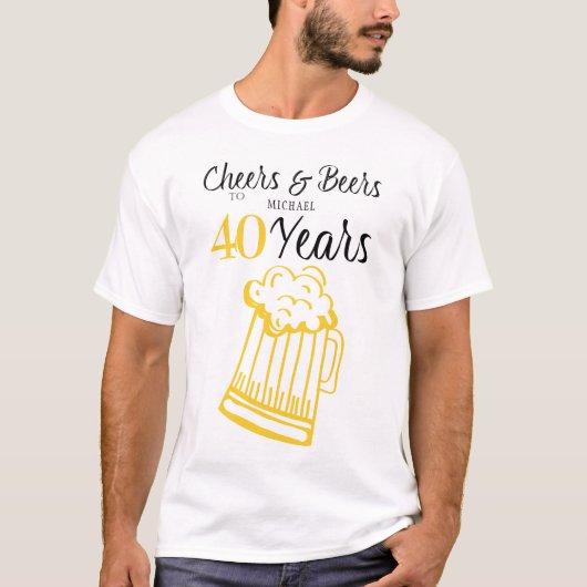 応援とビール40歳タイポグラフィ誕生日 Tシャツ (正面)