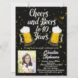 応援とビール40歳40歳の誕生日の写真 招待状