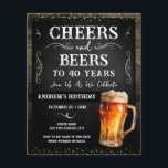 応援とビール40th誕生日パーティー予算<br><div class="desc">応援とビール誕生日招待状。パーソナライズする簡単。すべての文字は調整可能で、簡単は独自のパーティーニーズに合わせて変更できる。黒板と素朴な木材の背景の要素。おもしろいシャルボードは渦巻き旋回し、繁栄する。水色ビールマグ。招待状だ。バーまたはバックヤードBBQ誕生日デザイン。年齢は、単に文字を変更。</div>