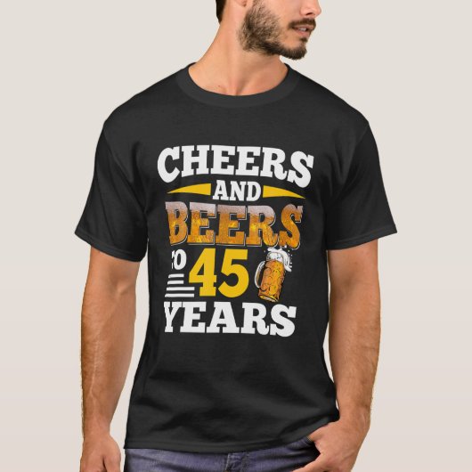 応援とビール45年おもしろい45誕生日B Tシャツ (正面)