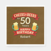 応援とビール50年のハッピーバースデー名 スタンダードランチョンナプキン (正面)