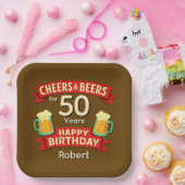 応援とビール50年のハッピーバースデー名 ペーパープレート (パーティー)