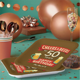 応援とビール50年のハッピーバースデー名 ペーパープレート