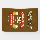 応援とビール50年のハッピーバースデー名 横断幕 (横)