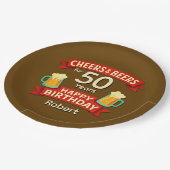 応援とビール50年ハッピーバースデー名9" ペーパープレート (アングル)