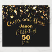 応援とビール50年ブラックと金ゴールド ビールラベル (シングルラベル)