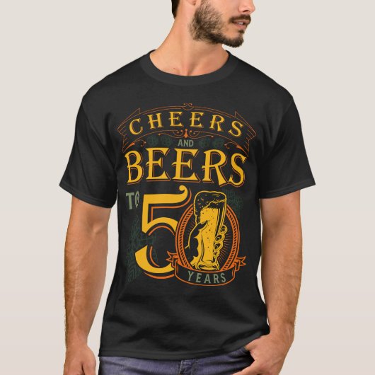 応援とビール50年50おもしろい誕生日 Tシャツ (正面)