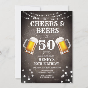 応援とビール50年Chalkboard誕生日 招待状