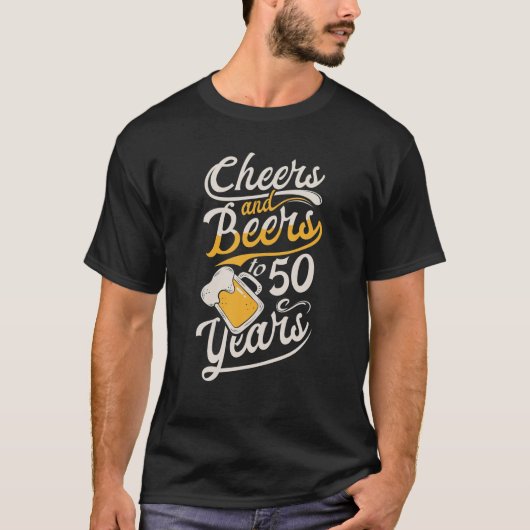 応援とビール50歳のハッピーバースデー Tシャツ (正面)
