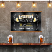 応援とビール50歳の誕生日パーティー 吊り下げ型タペストリー