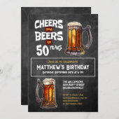 応援とビール50歳の誕生日素朴パーティー 招待状 (正面/裏面)