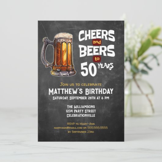 応援とビール50歳の誕生日素朴パーティー 招待状 (スタンド正面)