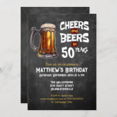 応援とビール50歳の誕生日素朴パーティー 招待状 (正面/裏面)