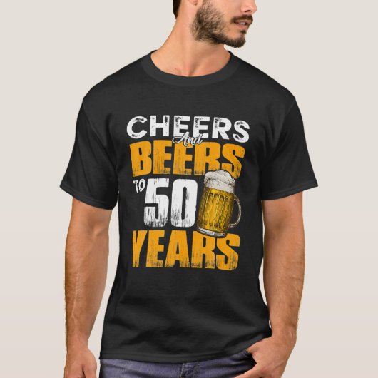 応援とビール50歳誕生日 おもしろい Tシャツ (正面)