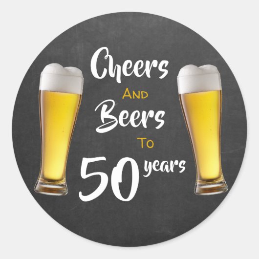 応援とビール50誕生日パインOn Chalkboard ラウンドシール (正面)
