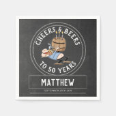 応援とビール50誕生日白黒 スタンダードカクテルナプキン (正面)