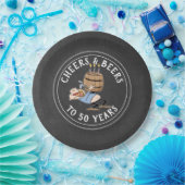 応援とビール50誕生日白黒 ペーパープレート (パーティー)