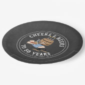 応援とビール50誕生日白黒 ペーパープレート (アングル)