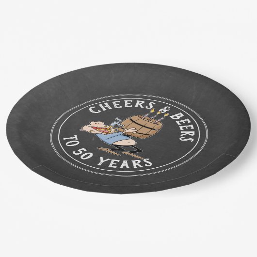 応援とビール50誕生日白黒 ペーパープレート (アングル)