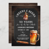 応援とビール50thバースデーパーティー葉巻 招待状 (正面/裏面)
