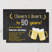 応援とビール50th誕生日招待状 招待状 (正面/裏面)