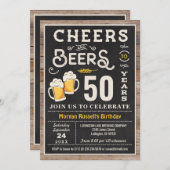 応援とビール50th誕生日招待状 招待状 (正面/裏面)