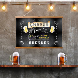 応援とビール60歳の誕生日パーティー 吊り下げ型タペストリー