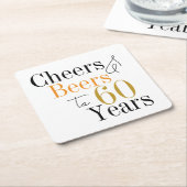 応援とビール60th誕生日パーティー スクエアペーパーコースター (アングル)
