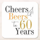 応援とビール60th誕生日パーティー スクエアペーパーコースター (正面)