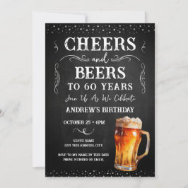 応援とビール60th誕生日Chalkboard Invitati 招待状