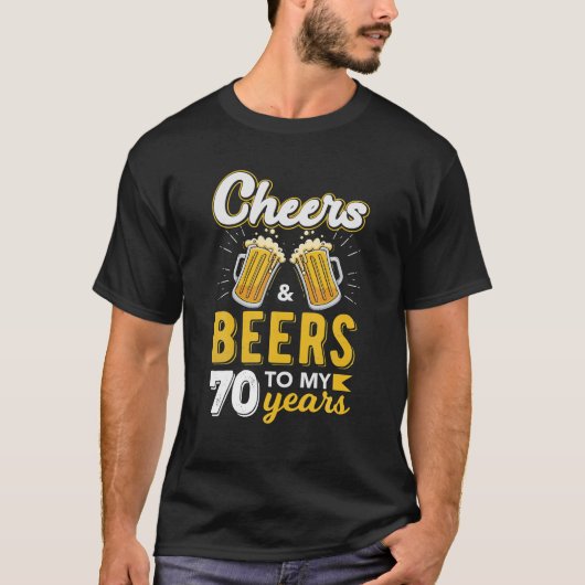 応援とビール70歳の誕生日飲み Tシャツ (正面)
