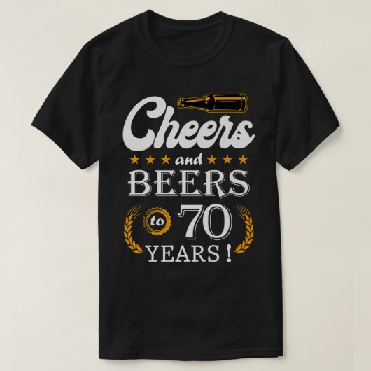 応援とビール70歳カッコいい70歳の誕生日 Tシャツ (デザイン正面)
