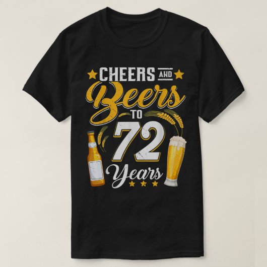 応援とビール72年72おもしろい年誕生日D Tシャツ (デザイン正面)
