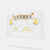 応援とビール75歳の誕生日パーティー アクリルサイン (傾斜)