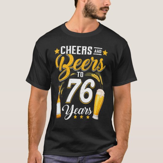 応援とビール76年76誕生日ドリンク Tシャツ (正面)