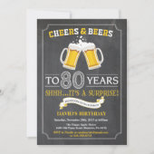 応援とビール80th誕生日招待状カード 招待状 (正面)