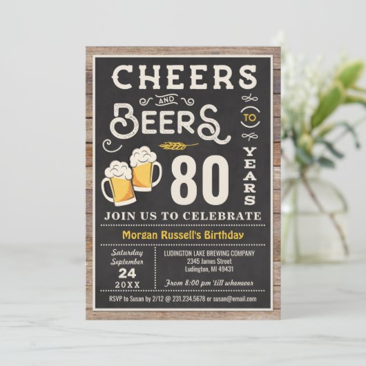 応援とビール80th誕生日招待状 招待状 (スタンド正面)